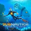 Subnautica cover. A scuba diver is surrounded by clear waters and unusual marine flora and fauna. A large submarine-type craft floats in the distance.