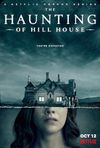 The Haunting of Hill House poster. A woman's face is split horizontally with a torn paper effect, covering the top half of her head with an old, haunted house.