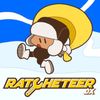 Ratcheteer DX cover. A cartoon character wearing a snowhat and boots descends to the snow beneath with a parachute. The 'c' in Ratcheteer is a wrench.