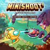 Minishoot' Adventures cover. A spaceship fires upon a purple, mechanical, tentacled beast in a pool of water. Behind it, the glowing entrance to a skull-adorned cave is lit by pink fires. The rest of the landscape is lush and tropical.